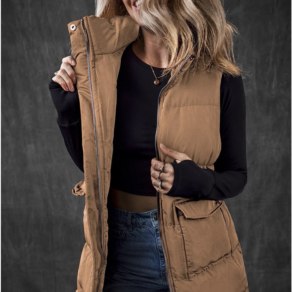 Pocketed Zip Up Vest Coat